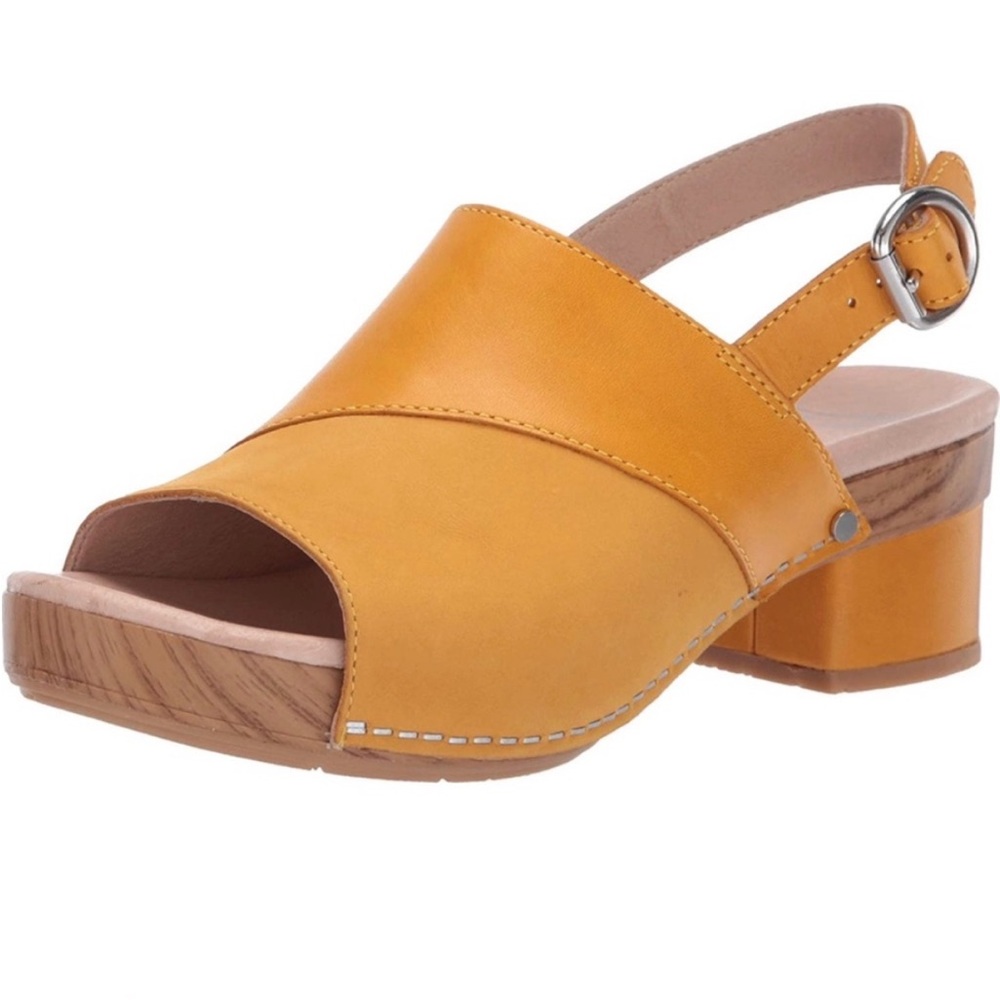 RESERVED LISTING —— Yellow Leather Mules with Wooden Block Heel